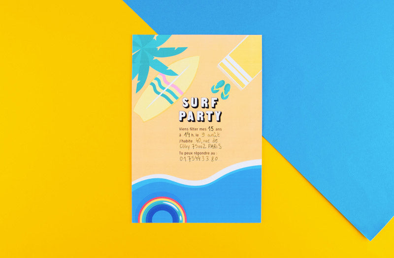 Anniversaire enfant thème surf : invitations anniversaire