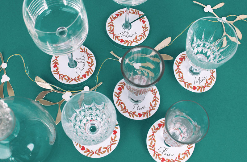 DIY pour marque verre personnalisé motif couronne de noel