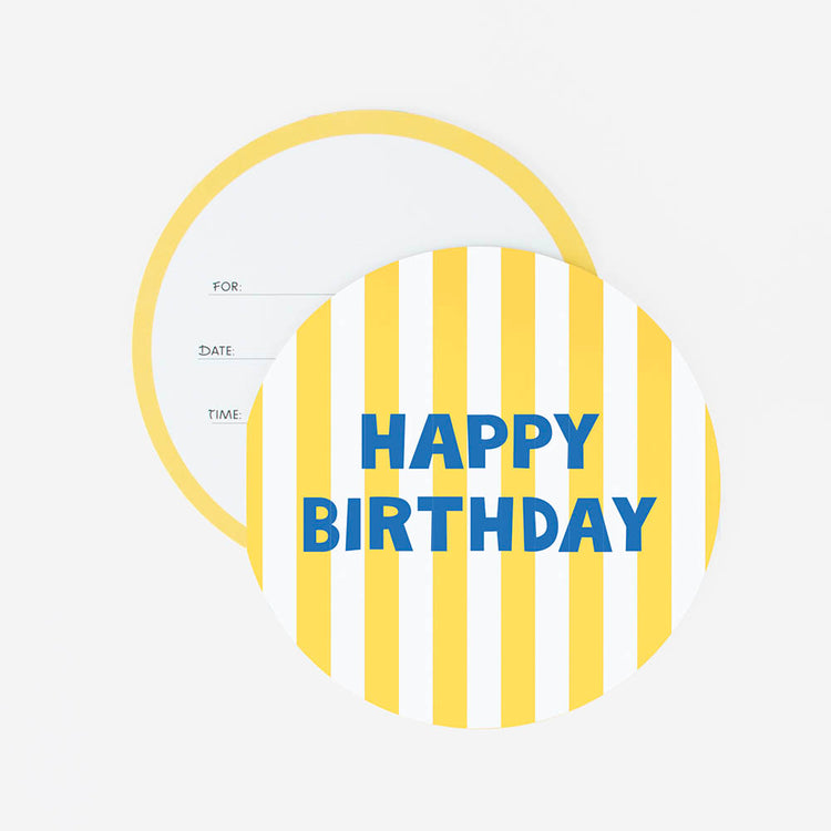 Invitation anniversaire : 8 invitations happy birthday rayures