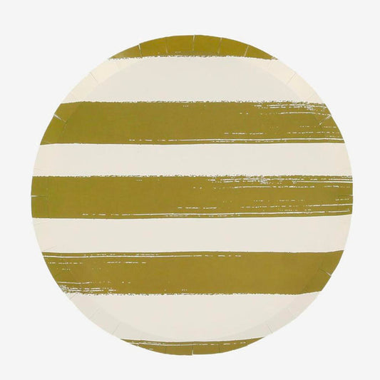Assiettes rayées kaki pour déco de fête champêtre
