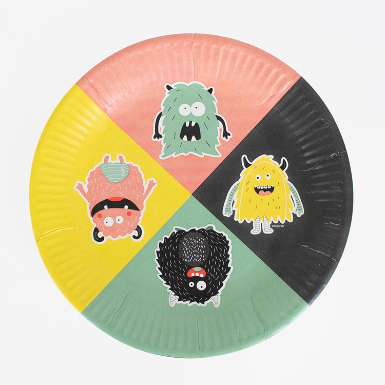 8 assiettes en carton motif monstres : deco de table anniversaire