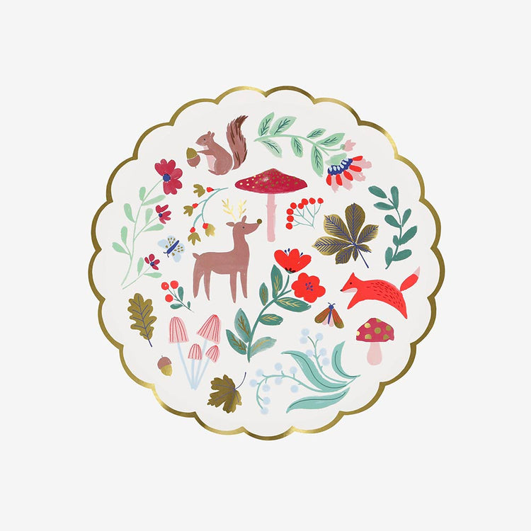 8 assiettes en carton animaux de la foret : deco de table anniversaire
