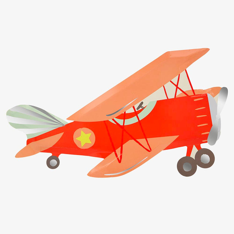 8 assiettes en carton en forme d'avion, idéales pour un anniversaire voyage