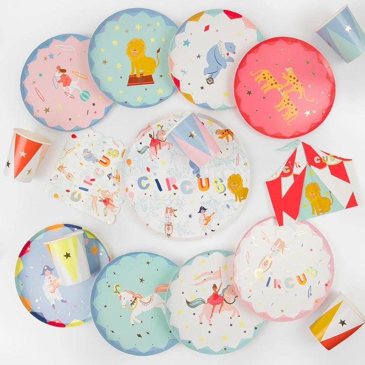 8 assiettes en carton : decoration de table anniversaire cirque