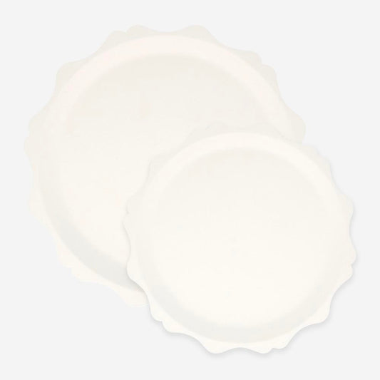 Assiettes blanches vintage compostables, effet faïence chic
