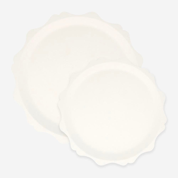 Assiettes blanches vintage compostables, effet faïence chic