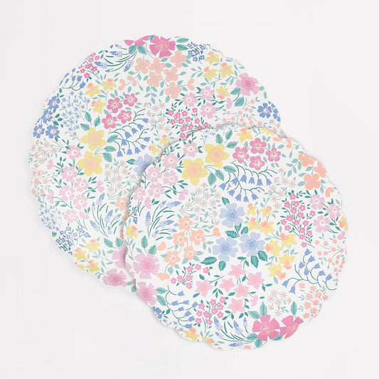Assiettes en carton fleurs cottage, déco champêtre