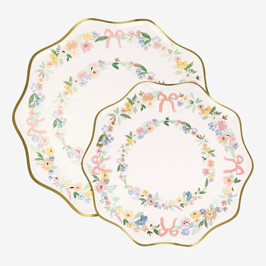 8 assiettes en carton lapin fleuri : decoration de table ferme