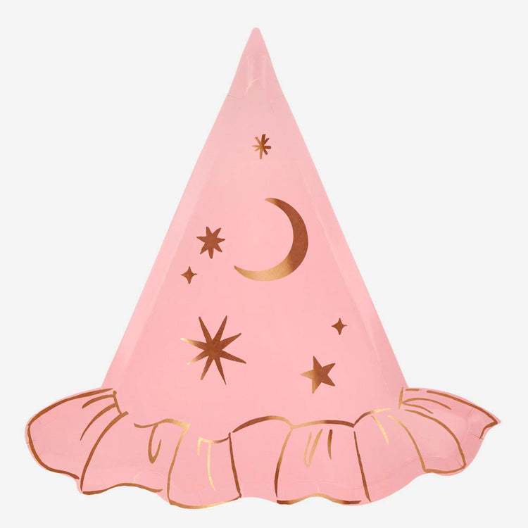 8 assiettes en carton chapeau de sorciere rose meri meri pour déco table halloween magique