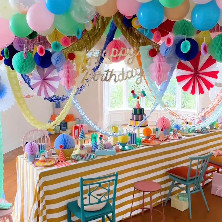 8 assiettes en carton happy birthday rayées pour deco de table