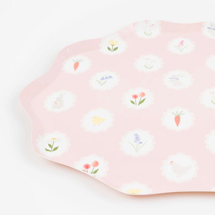 8 assiettes roses lapins - décoration de Pùques