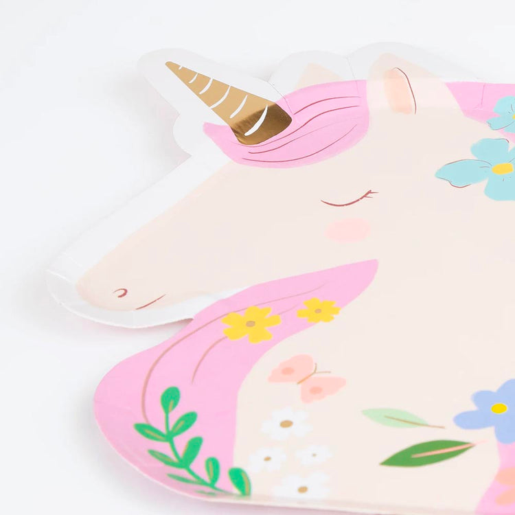 Assiettes en carton licorne rose, pour fête enchantée