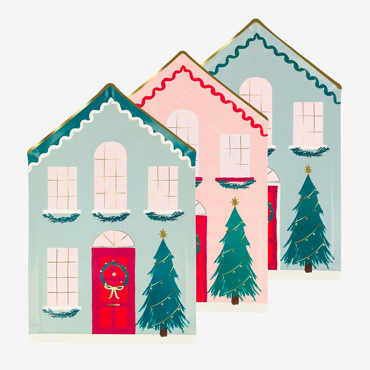 8 assiettes jetables maisons de noel meri meri pour décoration table de noël