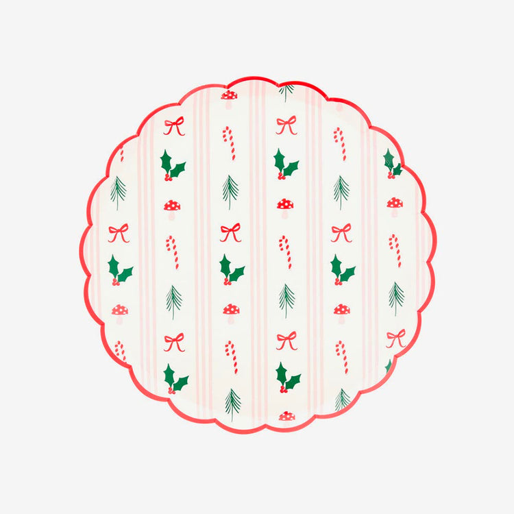 idée déco table de noel : 8 assiettes jetables motifs de noel meri meri