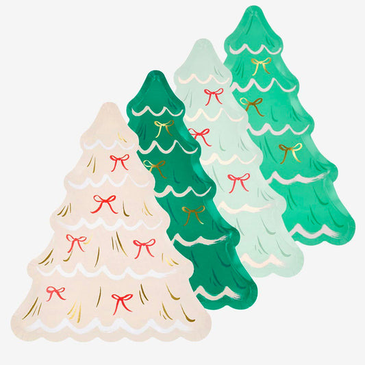 8 assiettes en carton sapins colorés meri meri pour décoration noël