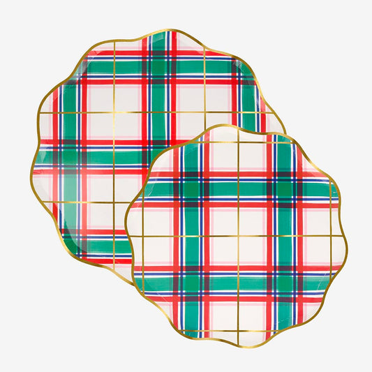 8 assiettes en carton motifs tartan meri meri pour décoration noël