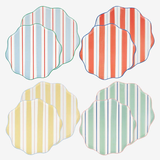 Assiettes rayures colorées, pour table festive et joyeuse