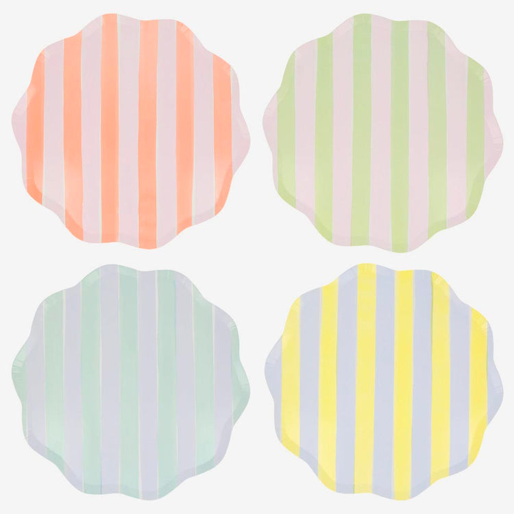 8 assiettes rayures pastel - Décoration d'anniversaire