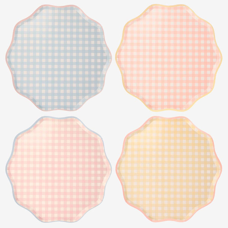 8 assiettes en carton vichy pastel pour anniversaire pastel
