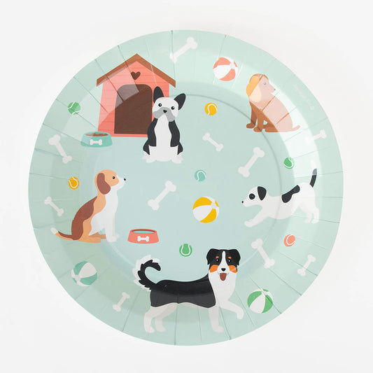 8 assiettes en carton chien : decoration de table anniversaire chien