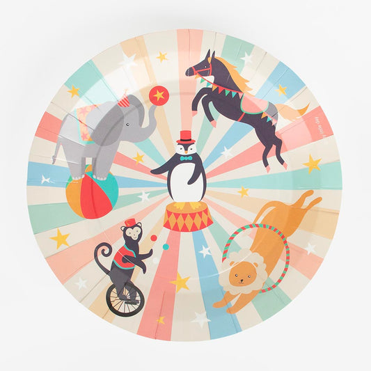 Assiettes en carton cirque, vaisselle jetable pour anniversaire enfant