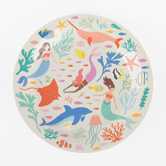 Assiettes sirènes pastel pour fête sous-marine