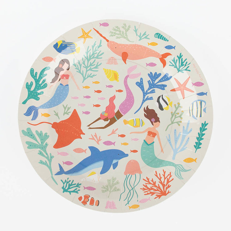 Assiettes sirènes pastel pour fête sous-marine