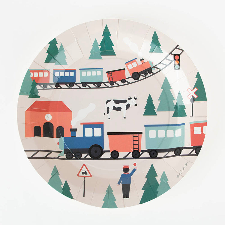 8 assiettes en carton train : decoration de table anniversaire train