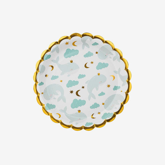 6 petites assiettes baleine : deco de table thème animaux marins