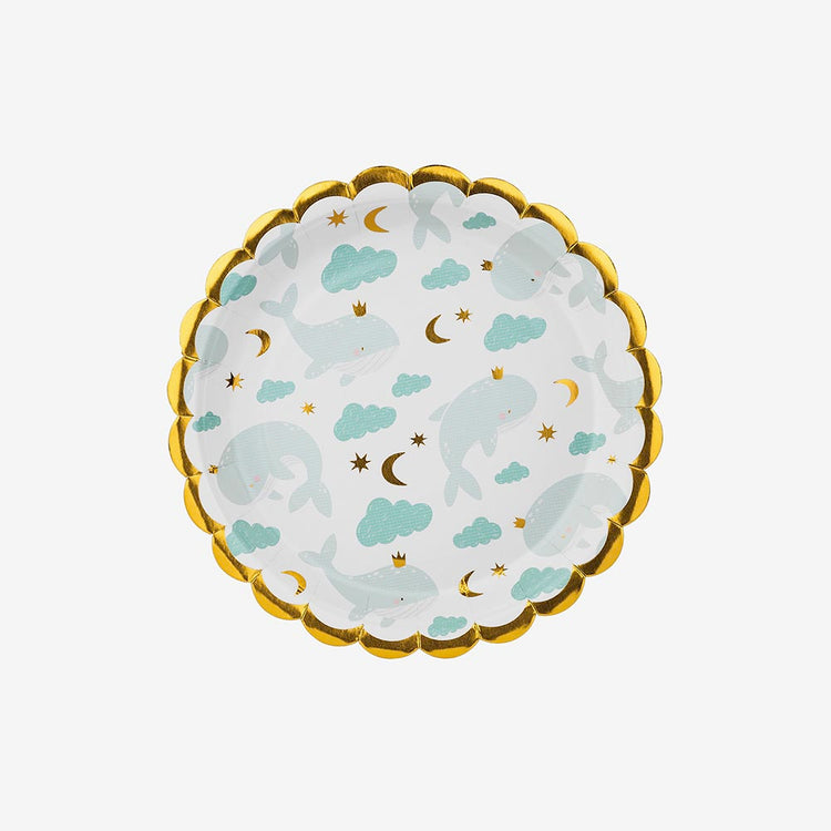 6 petites assiettes baleine : deco de table thème animaux marins