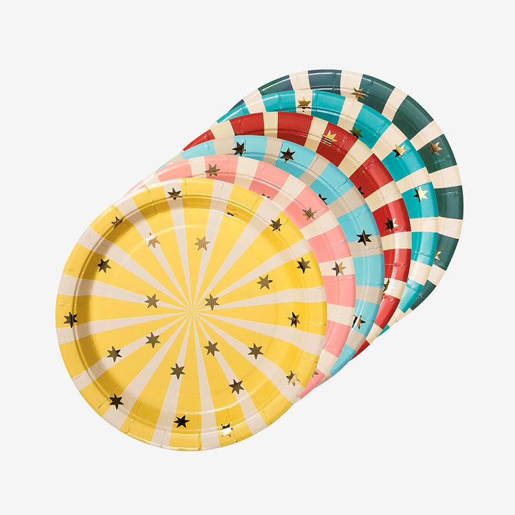 Assiettes cirque colorées, pour déco de table thÚme cirque