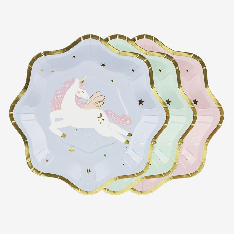 6 assiettes licorne pastel idéale pour une table d'anniversaire