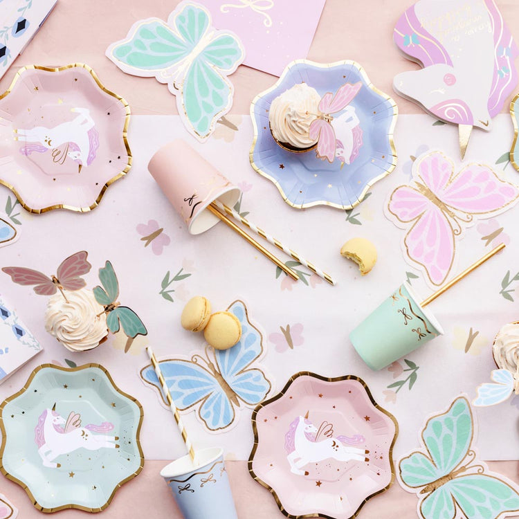 Assiette en carton : 6 assiettes licorne pastel pour décoration de table