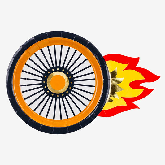 6 assiettes en carton roue de voiture : deco de table anniversaire