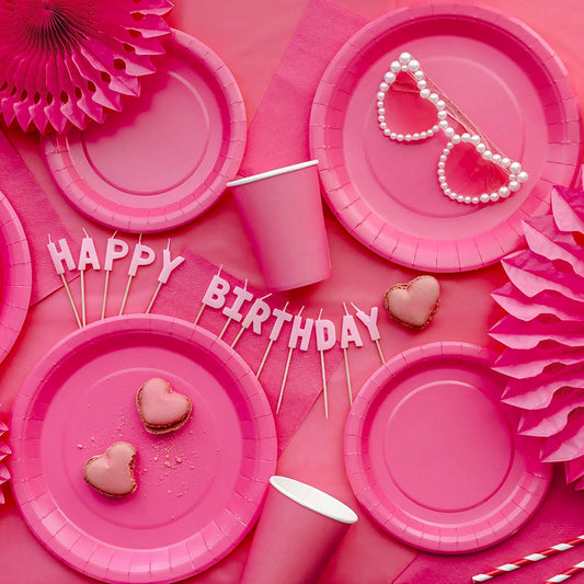 Assiettes rose bonbon pour anniversaire, mariage, baptême