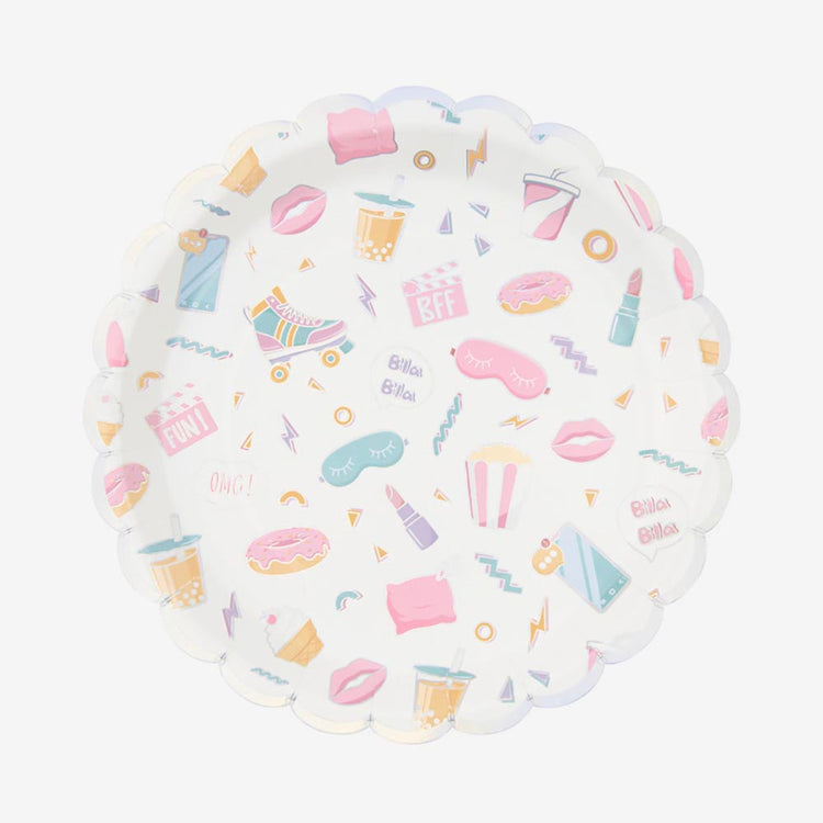 8 assiettes en carton pyjama party : deco de table anniversaire ado