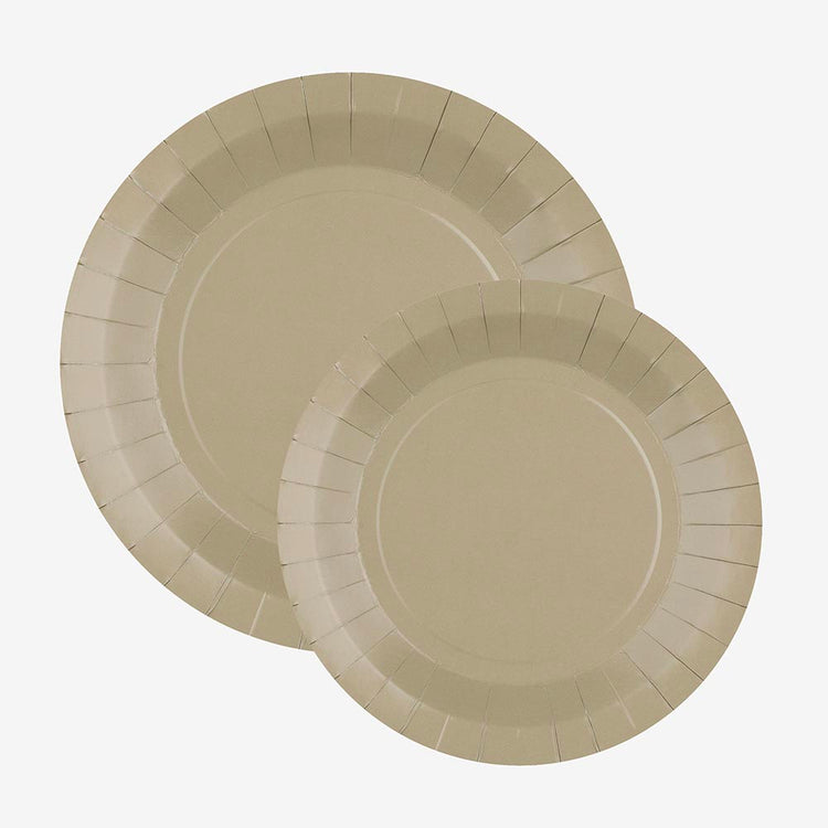 10 assiettes en carton taupe : decoration de table boheme chic