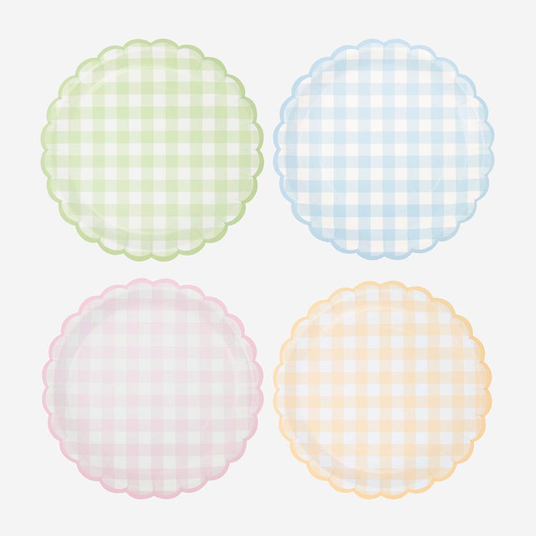 8 assiettes vichy pour une déco de table anniversaire, baby shower ou bapteme pastel