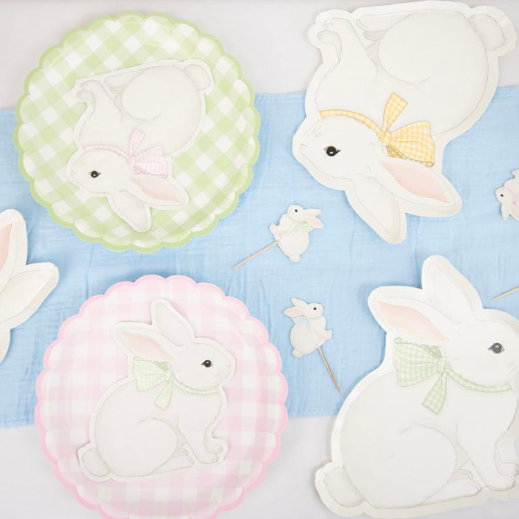 8 assiettes en carton vichy mélange pastel rose, bleu, jaune et vert