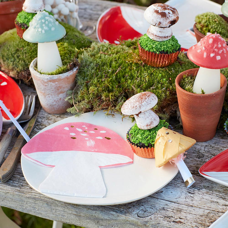 3 bougies champignon : decoration de table animaux de la foret