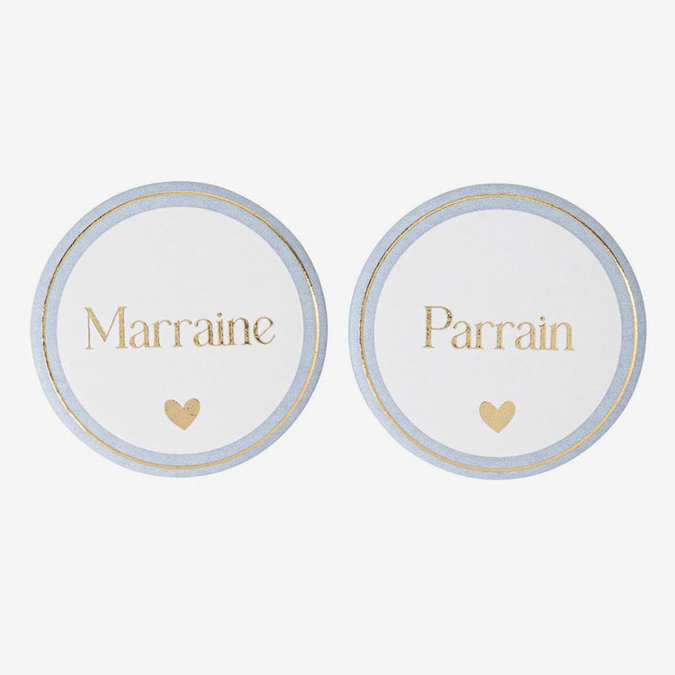 Duo de badges Parrain & Marraine, un souvenir unique