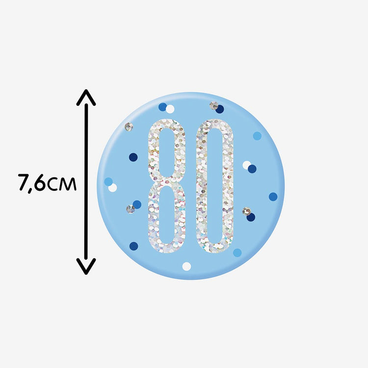 Badge 80 ans bleu : petit cadeau invité pour pochette surprise