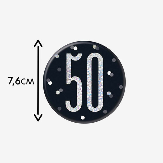 Badge 50 ans noir : petit cadeau invité anniversaire original