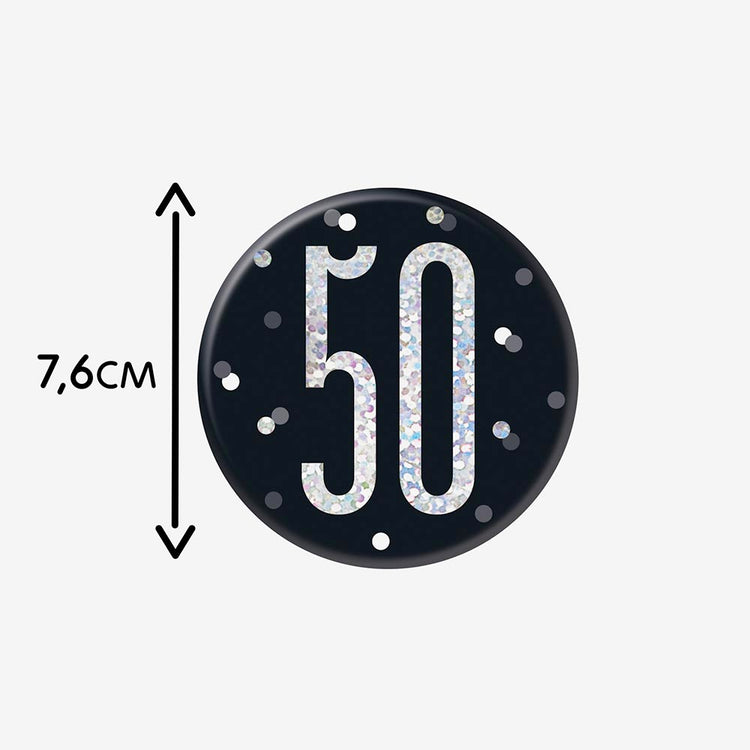 Badge 50 ans noir : petit cadeau invité anniversaire original