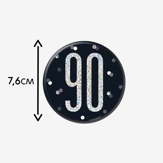 Badge 90 ans noir : petit accessoire fete anniversaire adulte