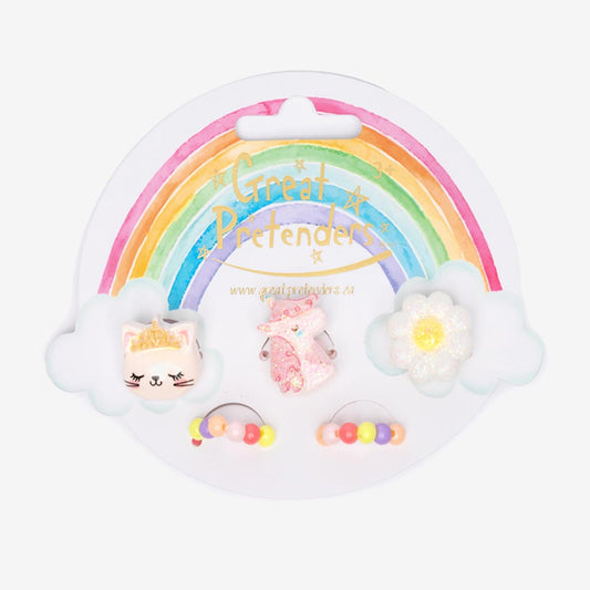5 bagues licorne, chat, fleur et élastiques pour anniversaire licorne