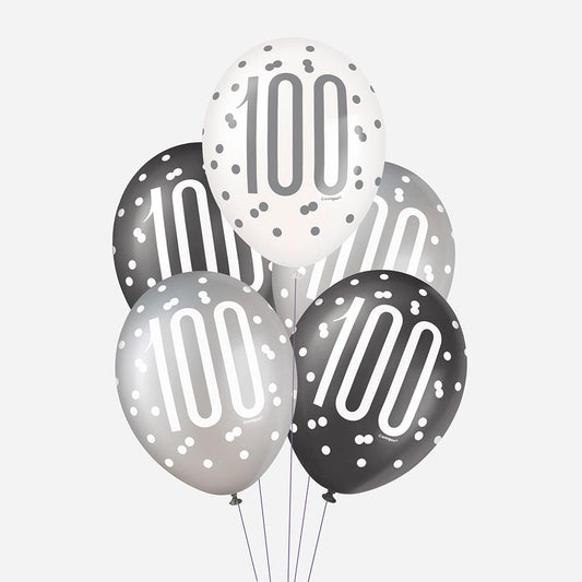 6 ballons de baudruche 100 ans noir pour decor anniversaire chic