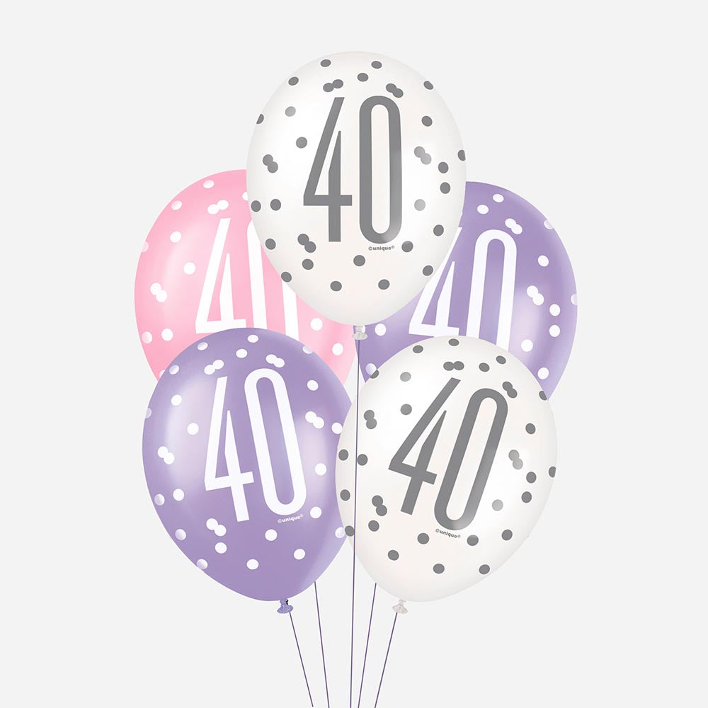 Kit 40 ballons rose blanc or et confetti or