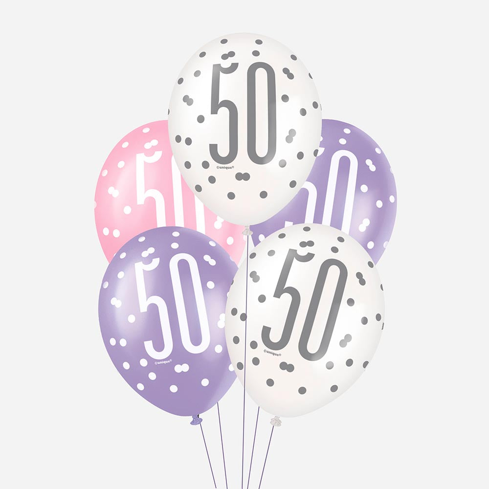 Ballons d'anniversaire confettis multicolores Hello 50