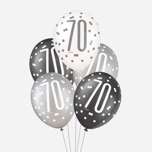 6 ballons de baudruche 70 noirs : deco fete anniversaire 70 ans